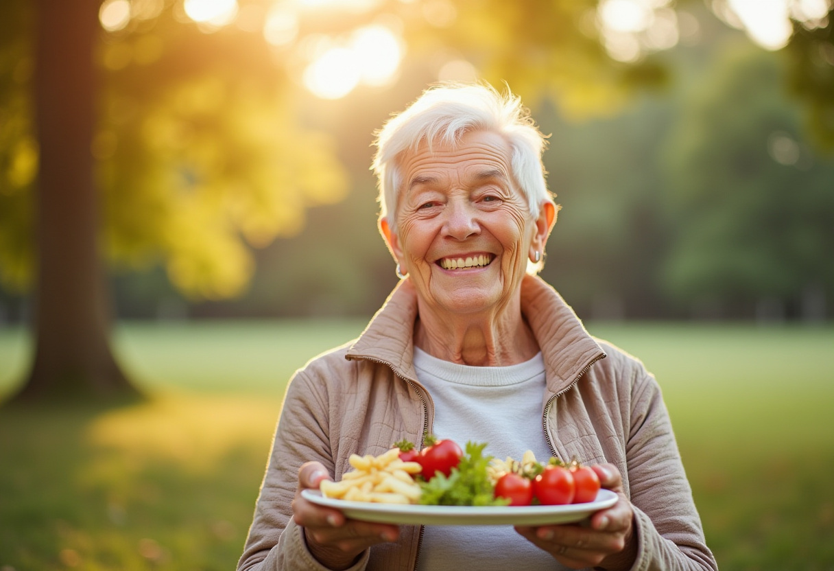 Старше подружжя насолоджується здоровою їжею